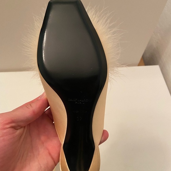 Saint Laurent MAE MULES IN CREPE SATIN WITH FEATHERS sz 7 - Picture 5 of 9